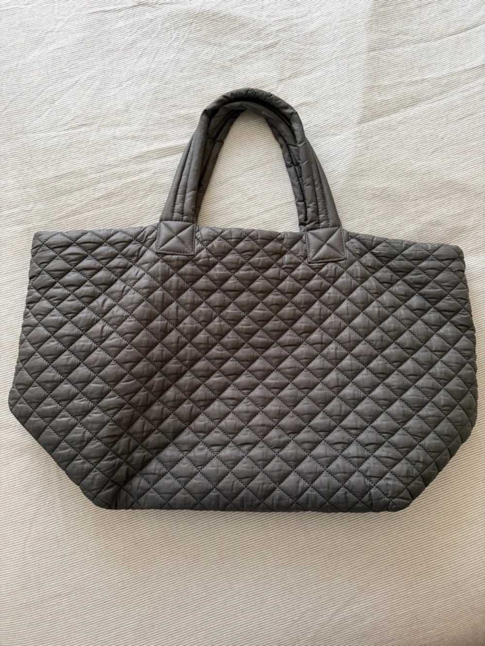 MZ Wallace Quilted Gray Tote with Gold Logo - Picture 2 of 11